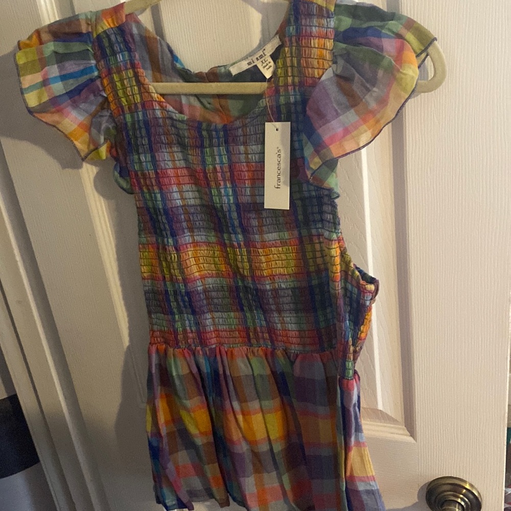Smocked plaid peplum